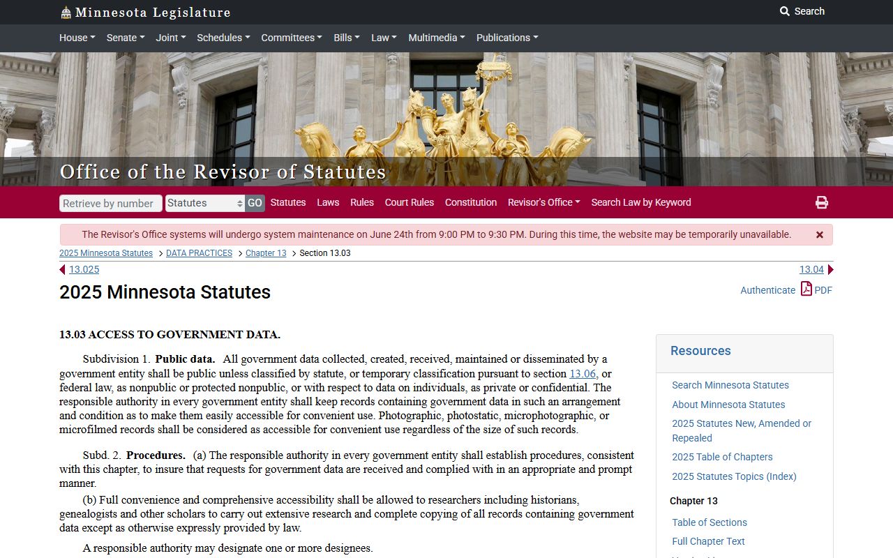 Renville County court records Minnesota public government data statute