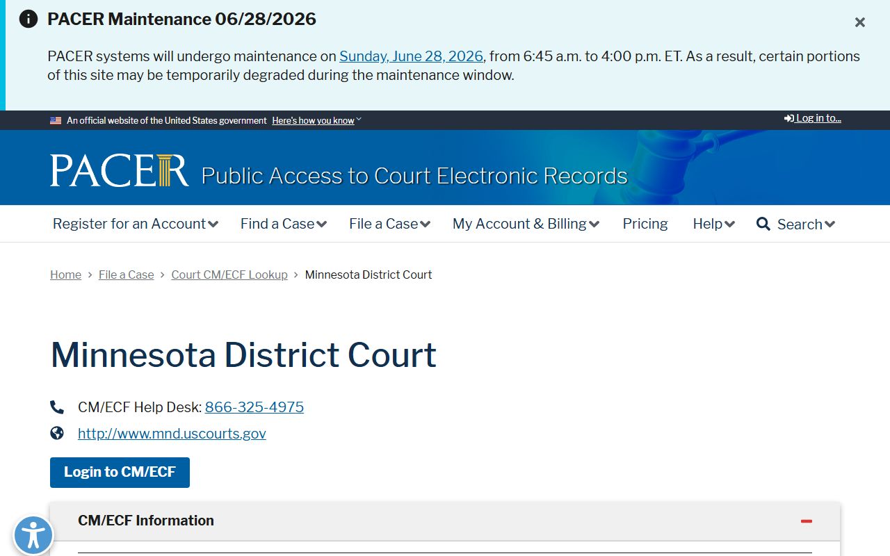 Renville County court records PACER District of Minnesota lookup