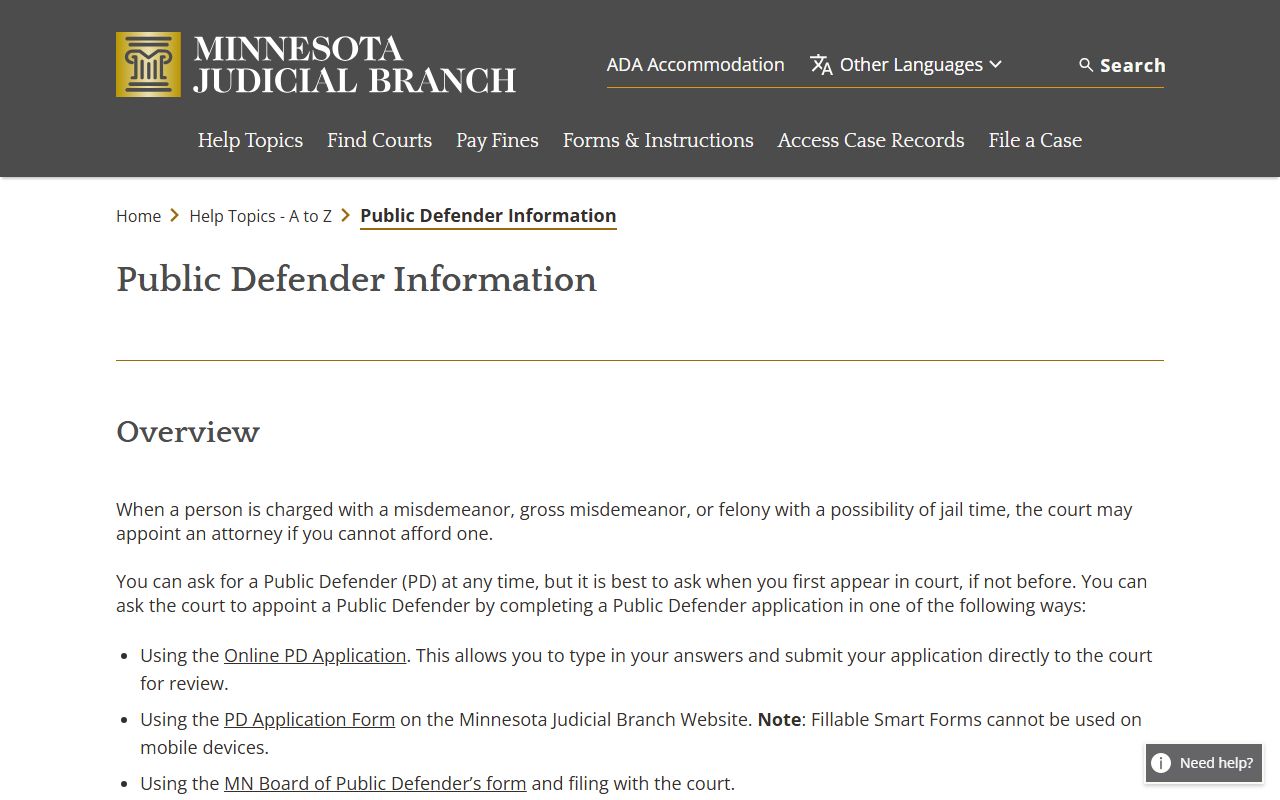 Renville County criminal court records Minnesota public defender overview