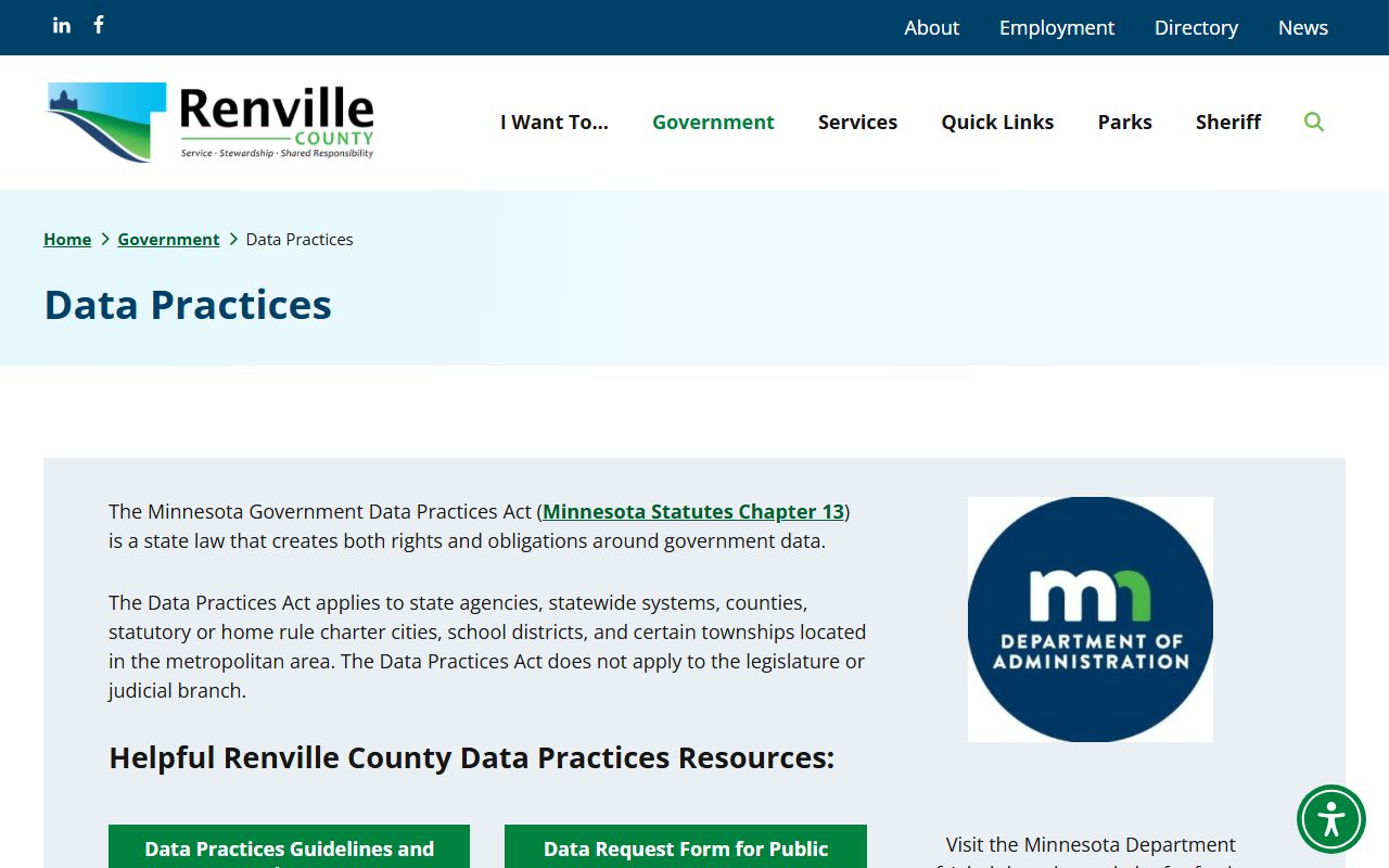 Renville County court records data practices page