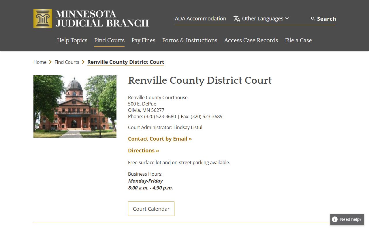 Renville County court records District Court page