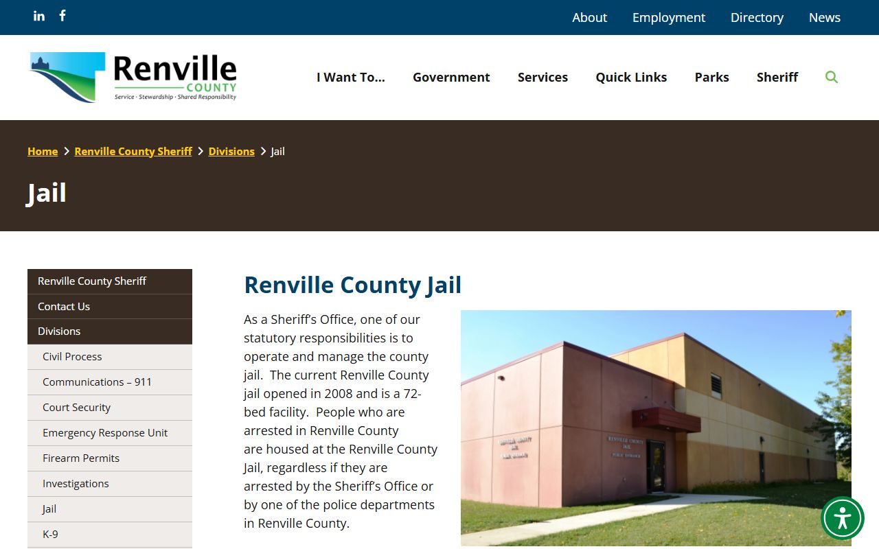Renville County inmate records jail facility information