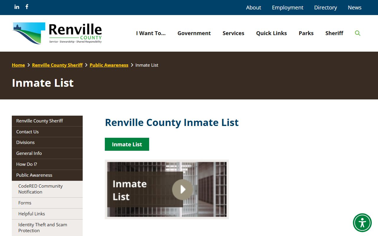 Renville County inmate records inmate list landing page