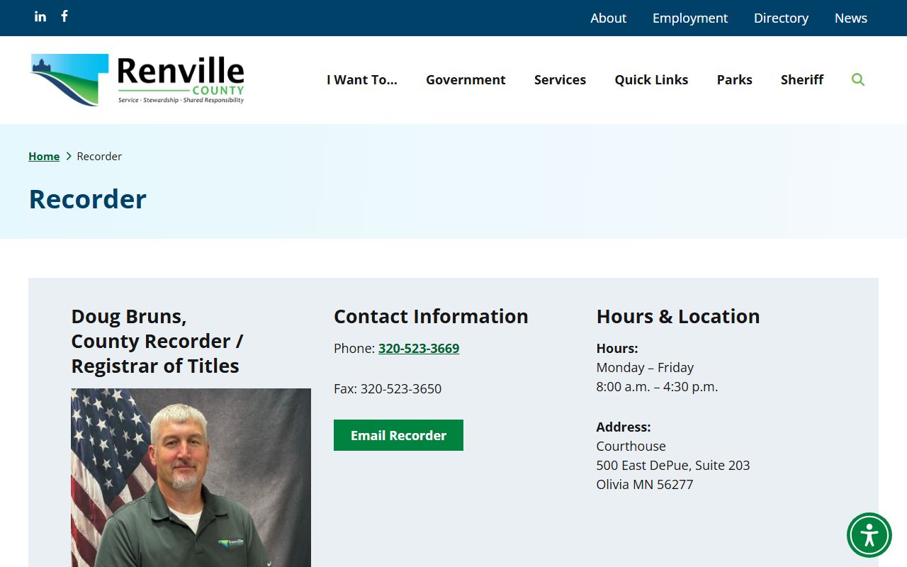 Renville County marriage and divorce records Recorder office