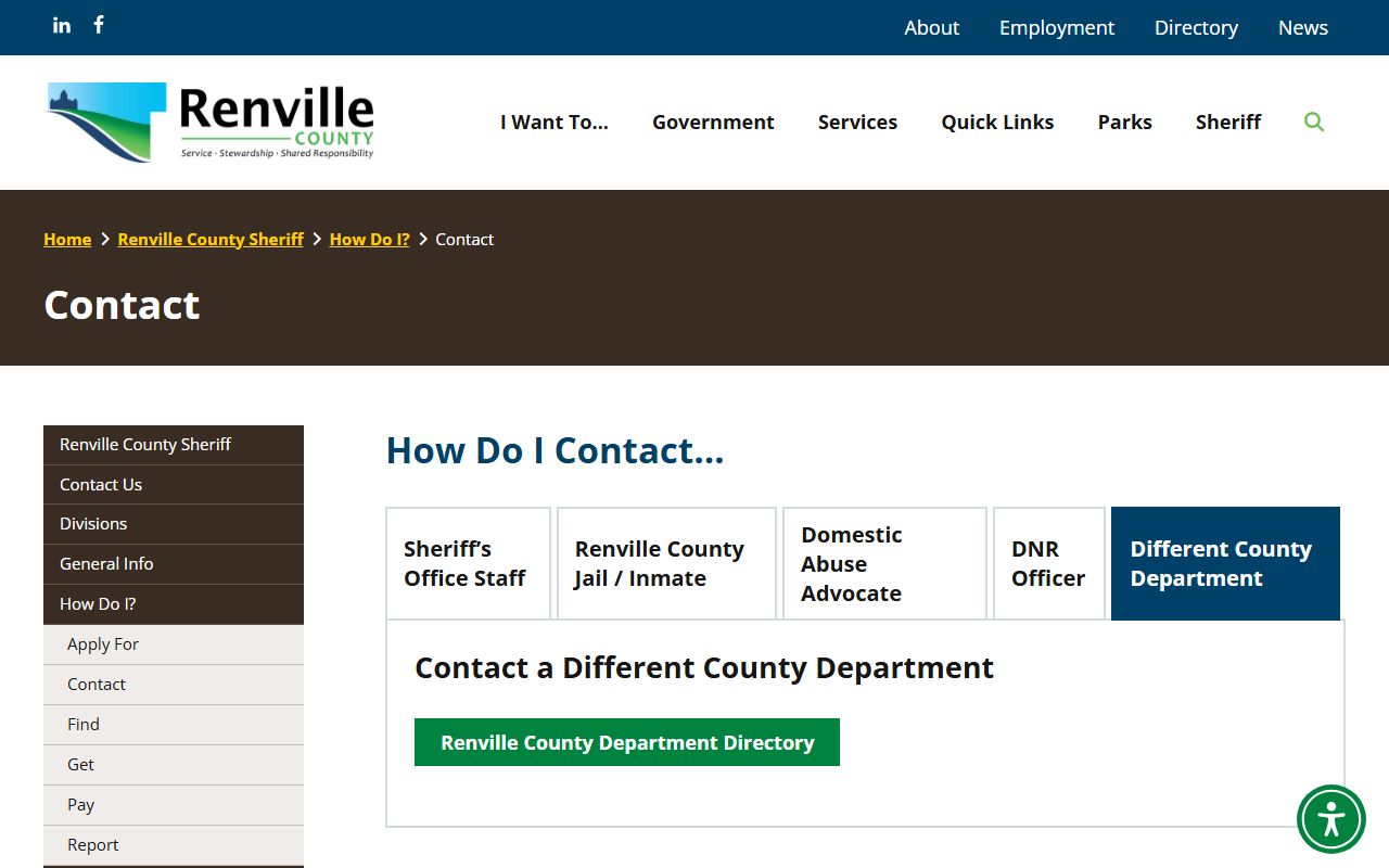 Renville County warrant search Sheriff contact page